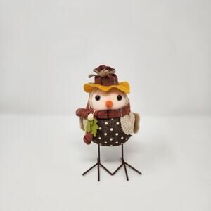 Fall Harvest Plaid Hat & Polka Dot Shirt Felt Bird